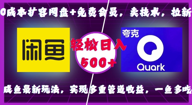 0成本扩容网盘+免费会员，卖技术，拉新，咸鱼最新玩法，实现多重管道收益，一鱼多吃，轻松日入500+-我爱自学网