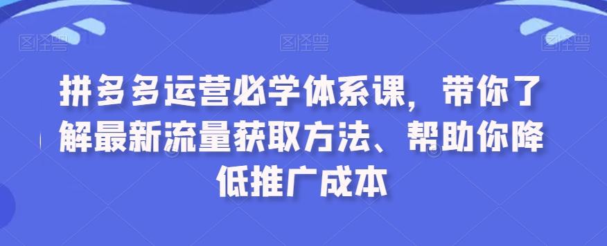 拼多多运营必学体系课，带你了解最新流量获取方法、帮助你降低推广成本-我爱自学网