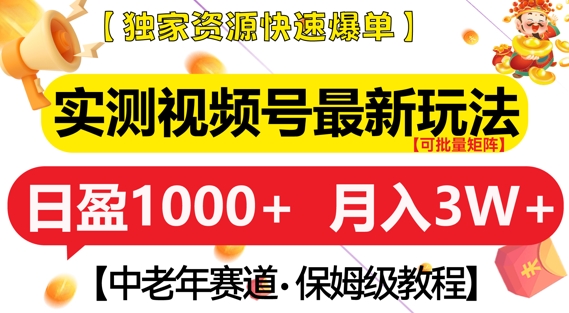 实测视频号最新玩法，中老年赛道，独家资源，月入过W+【揭秘】-我爱自学网