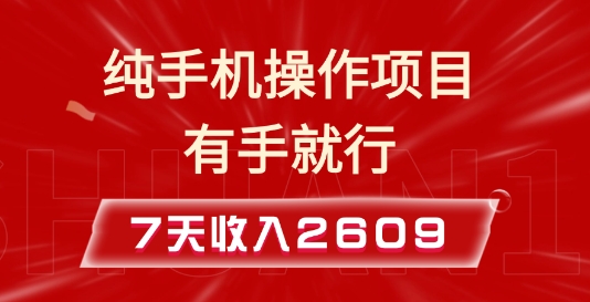 纯手机操作的小项目，有手就能做，7天收入2609+实操教程【揭秘】-我爱自学网