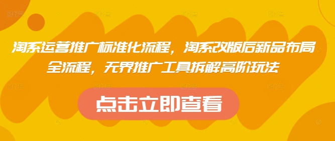 淘系运营推广标准化流程，​淘系改版后新品布局全流程，无界推广工具拆解高阶玩法-我爱自学网