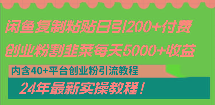 闲鱼复制粘贴日引200+付费创业粉，割韭菜日稳定5000+收益，24年最新教程！-我爱自学网