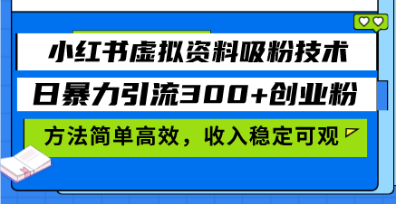 小红书虚拟资料吸粉技术，日暴力引流300+创业粉，方法简单高效，收入稳…-我爱自学网