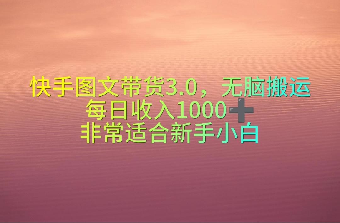 快手图文带货3.0，无脑搬运，每日收入1000＋，非常适合新手小白-我爱自学网