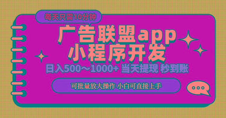 小程序开发 广告赚钱 日入500~1000+ 小白轻松上手！-我爱自学网