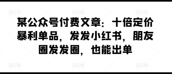 某公众号付费文章：十倍定价暴利单品，发发小红书，朋友圈发发圈，也能出单-我爱自学网