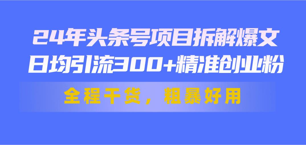 24年头条号项目拆解爆文，日均引流300+精准创业粉，全程干货，粗暴好用-我爱自学网