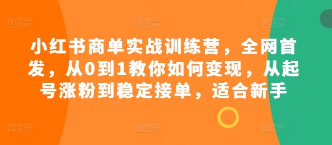 小红书商单实战训练营，全网首发，从0到1教你如何变现，从起号涨粉到稳定接单，适合新手-我爱自学网