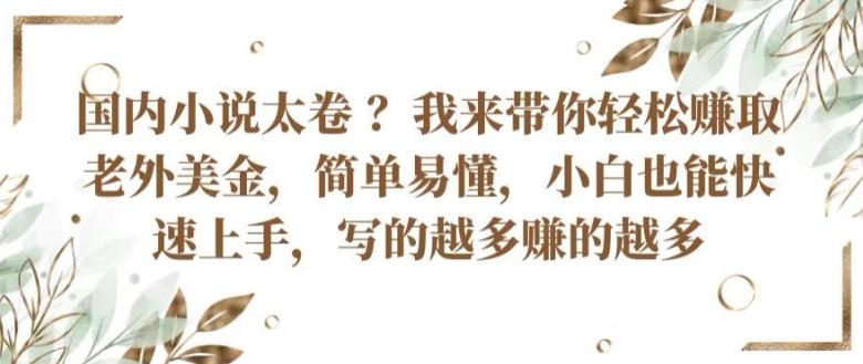 国内小说太卷 ?带你轻松赚取老外美金，简单易懂，小白也能快速上手，写的越多赚的越多【揭秘】-我爱自学网