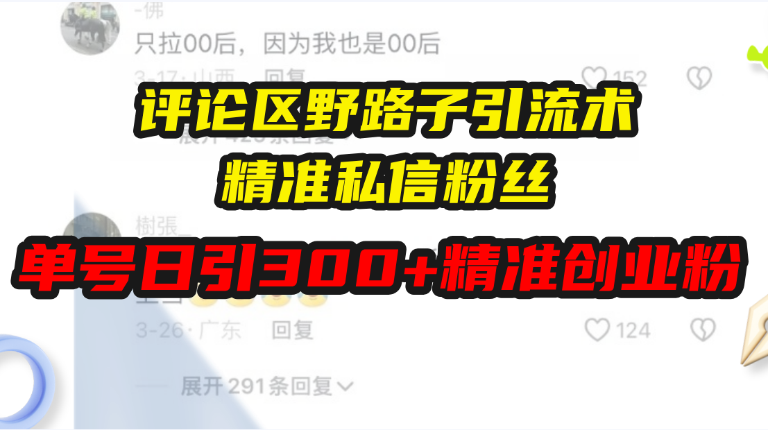 评论区野路子引流术，精准私信粉丝，单号日引流300+精准创业粉-我爱自学网