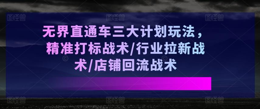 无界直通车三大计划玩法，精准打标战术/行业拉新战术/店铺回流战术-我爱自学网