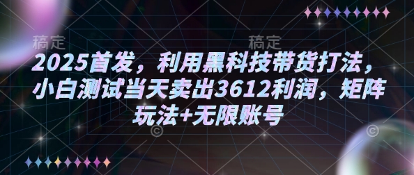 2025首发，利用黑科技带货打法，小白测试当天卖出3612利润，矩阵玩法+无限账号【揭秘】-我爱自学网