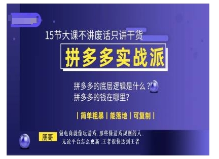 朋哥电商(拼多多实战派)，15节大课不讲废话只讲干货，简单粗暴 能落地 可复制-我爱自学网