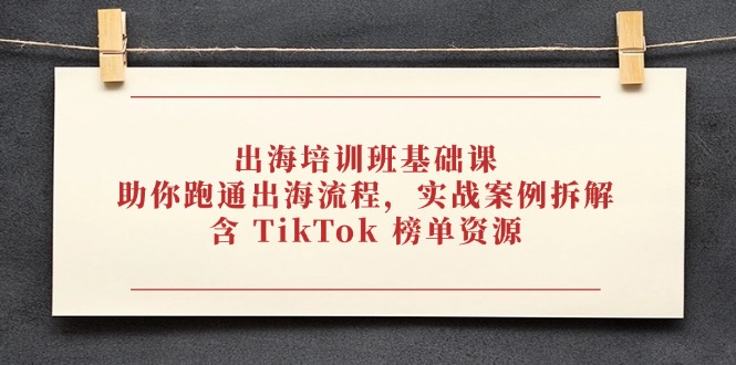 出海培训班基础课，助你跑通出海流程，实战案例拆解，含 TikTok 榜单资源-我爱自学网